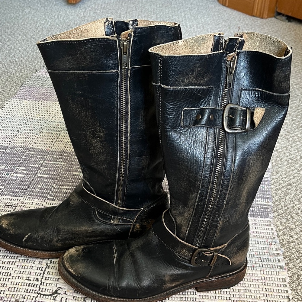 Bed Stu Black Leather Combat Boots